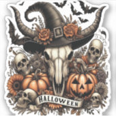 Bull Skull Halloween Koe Sticker (Voorkant)