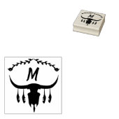 Bull Skull met Black Feathers Silhouette Rubberstempel (Gestempeld)
