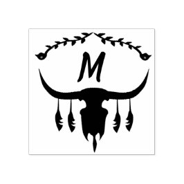 Bull Skull met Black Feathers Silhouette Rubberstempel