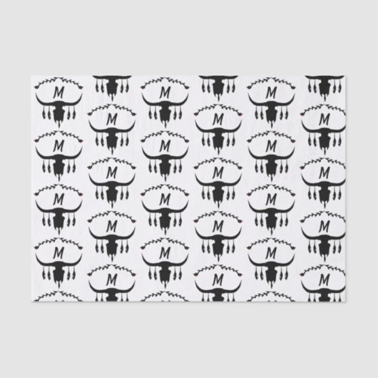 Bull Skull met Black Feathers Silhouette Tissuepapier (Voorkant)