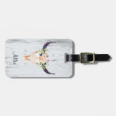 Bull Skull met roze bloemen Bagagelabel (Voorkant horizontaal)