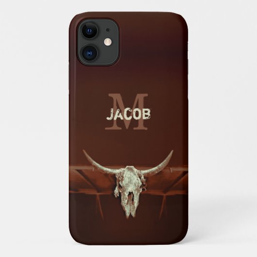 Bull Skull Monogram Brown Rustisch Western land Case-Mate iPhone Case (Achterkant)