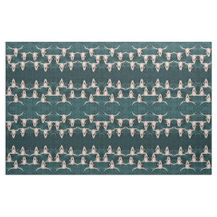 Bull Skull Rustic  Blauwgroen Groen Western Stof