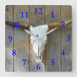 Bull Skull Square Wall klok