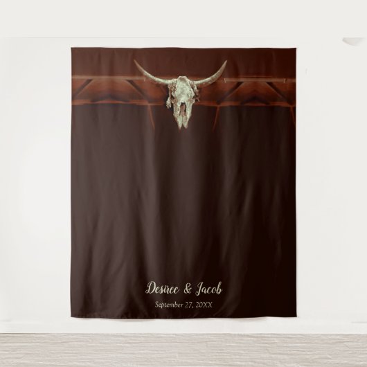 Bull Skull Wedding Western Bruin Rustige achtergro Wandkleed (Voorkant)