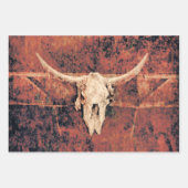Bull Skull Western Land Brown Black Rustige Art Inpakpapier Vel (Voorkant 3)