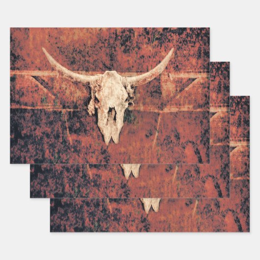 Bull Skull Western Land Brown Black Rustige Art Inpakpapier Vel (Set)