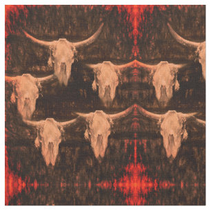 Bull Skull Western Land Brown Red Rustic Stof
