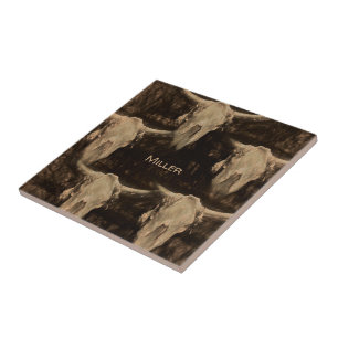 Bull Skull Western Rustisch Land Brown Sepia Art Tegeltje