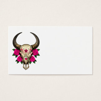 Bull Sugar Skull met roze rozen Visitekaartjes