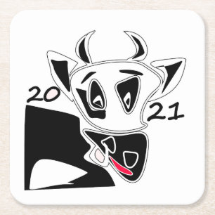 Bull symbool Nieuw jaar 2021 Chinees kalender zwar Vierkante Kartonnen Onderzetter