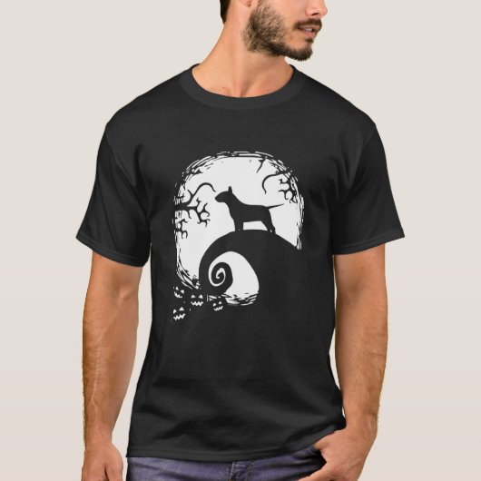 Bull Terrier And Moon Halloween T-shirt (Voorkant)