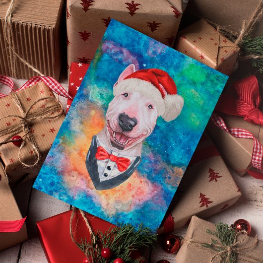 Bull Terrier Breed Dog Kerstmis Feestdagenkaart