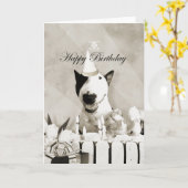 Bull Terrier Carte photo "Joyeux anniversaire" (Fleur jaune)