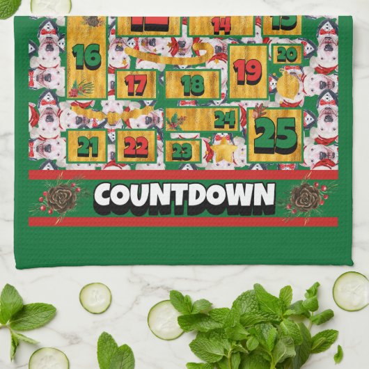 Bull Terrier Coundown met Kerstmis Advent Calendar Theedoek (Gevouwen)