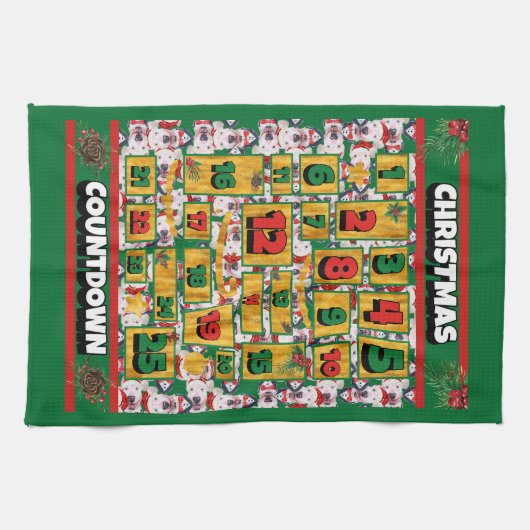 Bull Terrier Coundown met Kerstmis Advent Calendar Theedoek (Horizontaal)