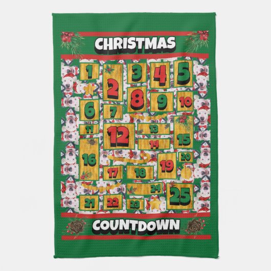 Bull Terrier Coundown met Kerstmis Advent Calendar Theedoek (Verticaal)