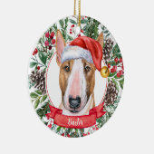 Bull Terrier Custom Santa Dog kerstversiering Keramisch Ornament (Rechts)