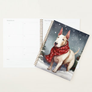 Bull Terrier dans la neige de Noël