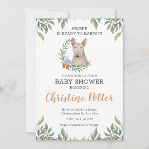 Bull Terrier Dog Boy Boho Greenery Baby shower Kaart