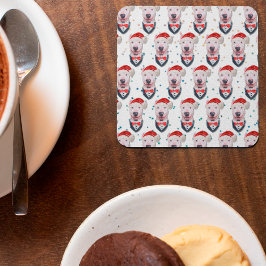 Bull Terrier Dog Christmas Pattern Vierkante Kartonnen Onderzetter