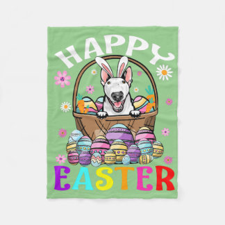 Bull Terrier Dog Happy Paaster Bunny Eggs Easter Fleece Deken