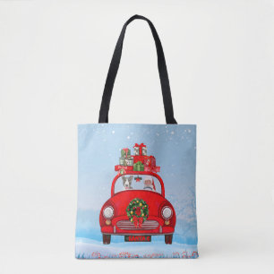 Bull Terrier Dog In Car With Santa Claus Draagtas