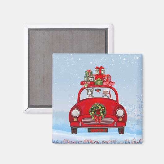 Bull Terrier Dog In Car With Santa Claus Magneet (Voorkant / Achterkant)