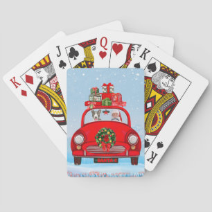 Bull Terrier Dog In Car With Santa Claus Pokerkaarten