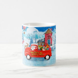 Bull Terrier Dog in kerstcadeau Truck Snow Koffiemok