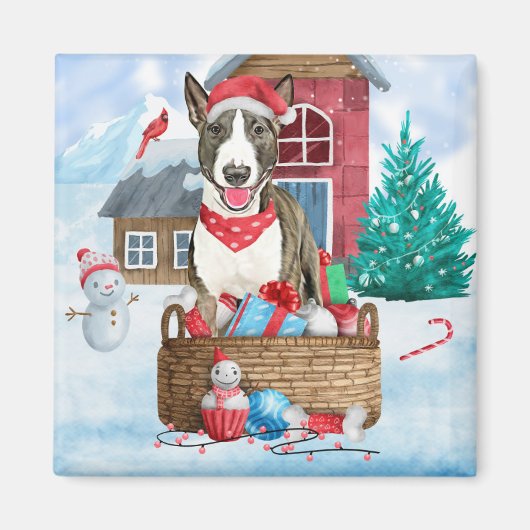 Bull Terrier Dog in sneeuwbal Magneet (Voorkant)