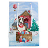 Bull Terrier Dog in sneeuwbal Medium Cadeauzakje (Achterkant)