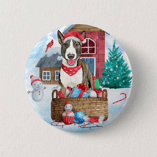 Bull Terrier Dog in sneeuwbal Ronde Button 5,7 Cm (Voorkant)