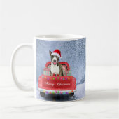 Bull Terrier Dog in Snow, met Kerstmis Koffiemok (Links)
