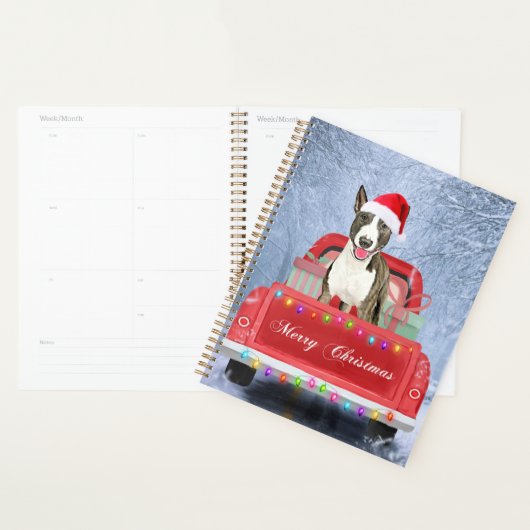 Bull Terrier Dog in Snow, met Kerstmis Planner (Display)
