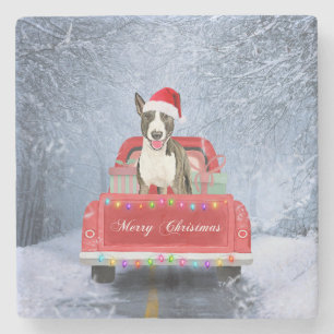 Bull Terrier Dog in Snow, met Kerstmis Stenen Onderzetter