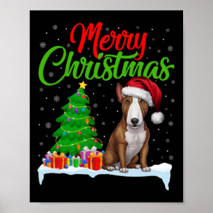 Bull Terrier Dog Kerstboom Verlichting Grappige Ke Poster