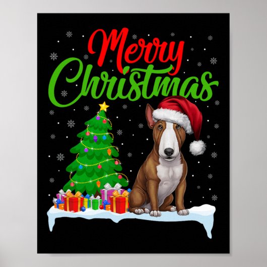 Bull Terrier Dog Kerstboom Verlichting Grappige Ke Poster (Voorkant)