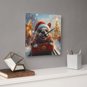 Bull Terrier Dog Kerstmis Vierkante Klok