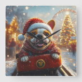 Bull Terrier Dog Kerstmis Vierkante Klok (Voorkant)