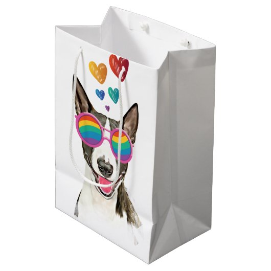 Bull Terrier Dog met Hearts Valentijnsdag Medium Cadeauzakje (Voorkant Gekanteld)