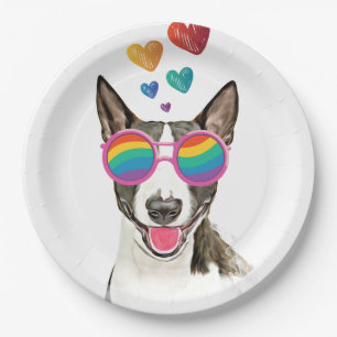 Bull Terrier Dog met Hearts Valentijnsdag Papieren Bordje