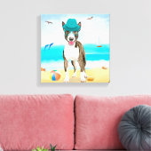 Bull Terrier Dog op Beach Canvas Afdruk (Insitu (Woonkamer))