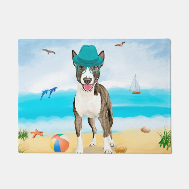 Bull Terrier Dog op Beach Deurmat (Voorkant)
