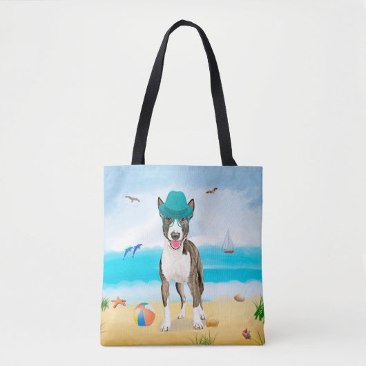 Bull Terrier Dog op Beach Draagtas (Voorkant)