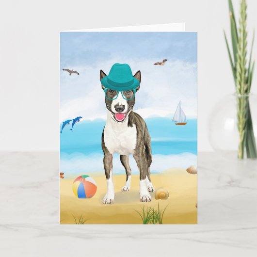 Bull Terrier Dog op Beach Kaart (Voorkant)