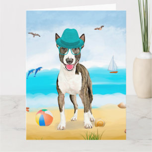 Bull Terrier Dog op Beach Kaart