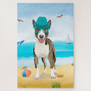 Bull Terrier Dog op Beach Legpuzzel