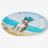 Bull Terrier Dog op Beach Papieren Bordje (Gekanteld)