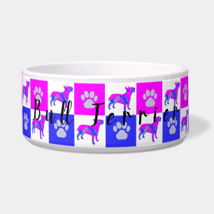 Bull Terrier Dog & Paw Hot Pink en Blue Bowl Voerbakje